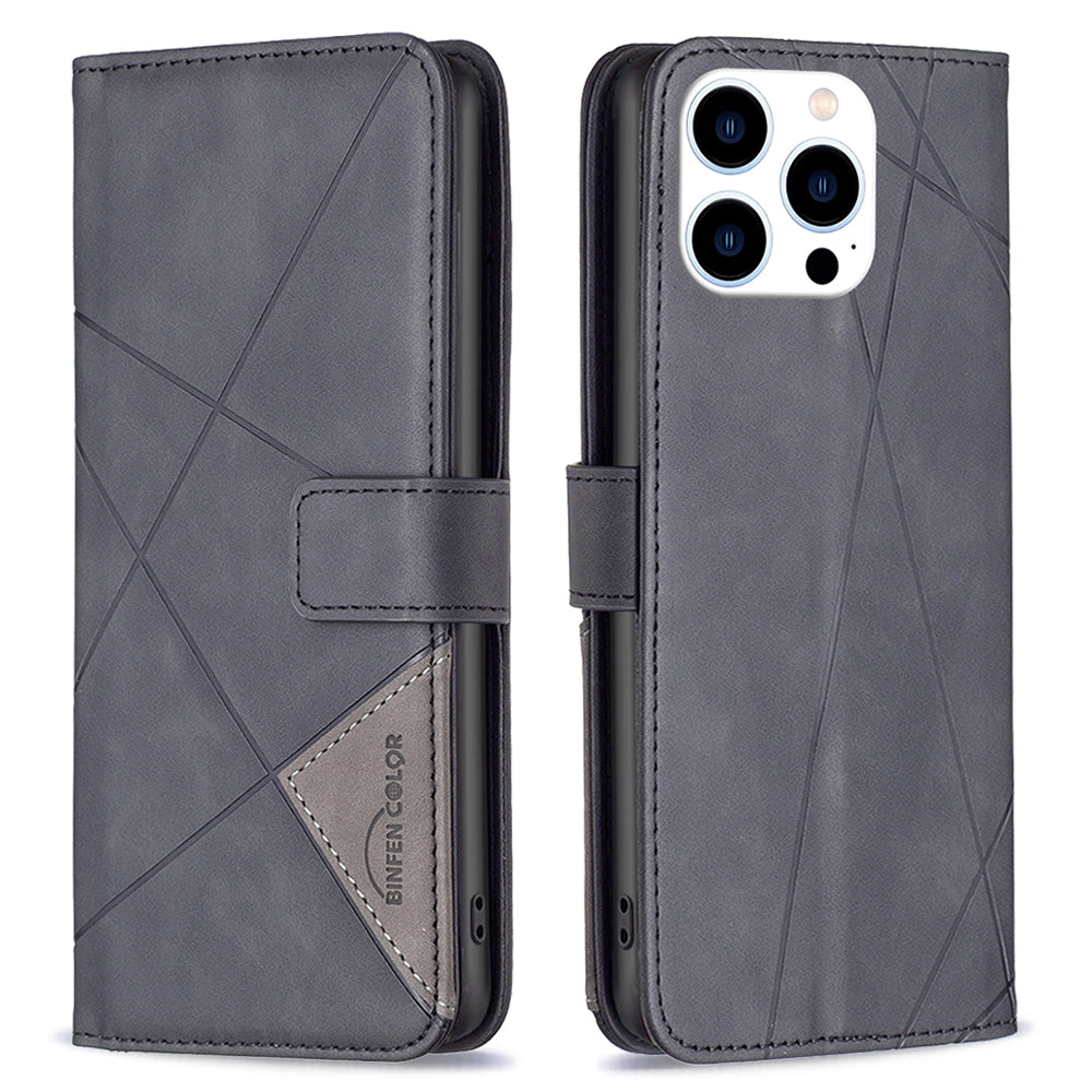 Binfen Color BF05 For iPhone 15 Pro Dustproof Phone Case Stand Imprinted Wallet PU Leather Cover - Black Binfen Color BF05 For iPhone 15 Pro Dustproof Phone Case Stand Imprinted Wallet PU Leather Cover - Black
